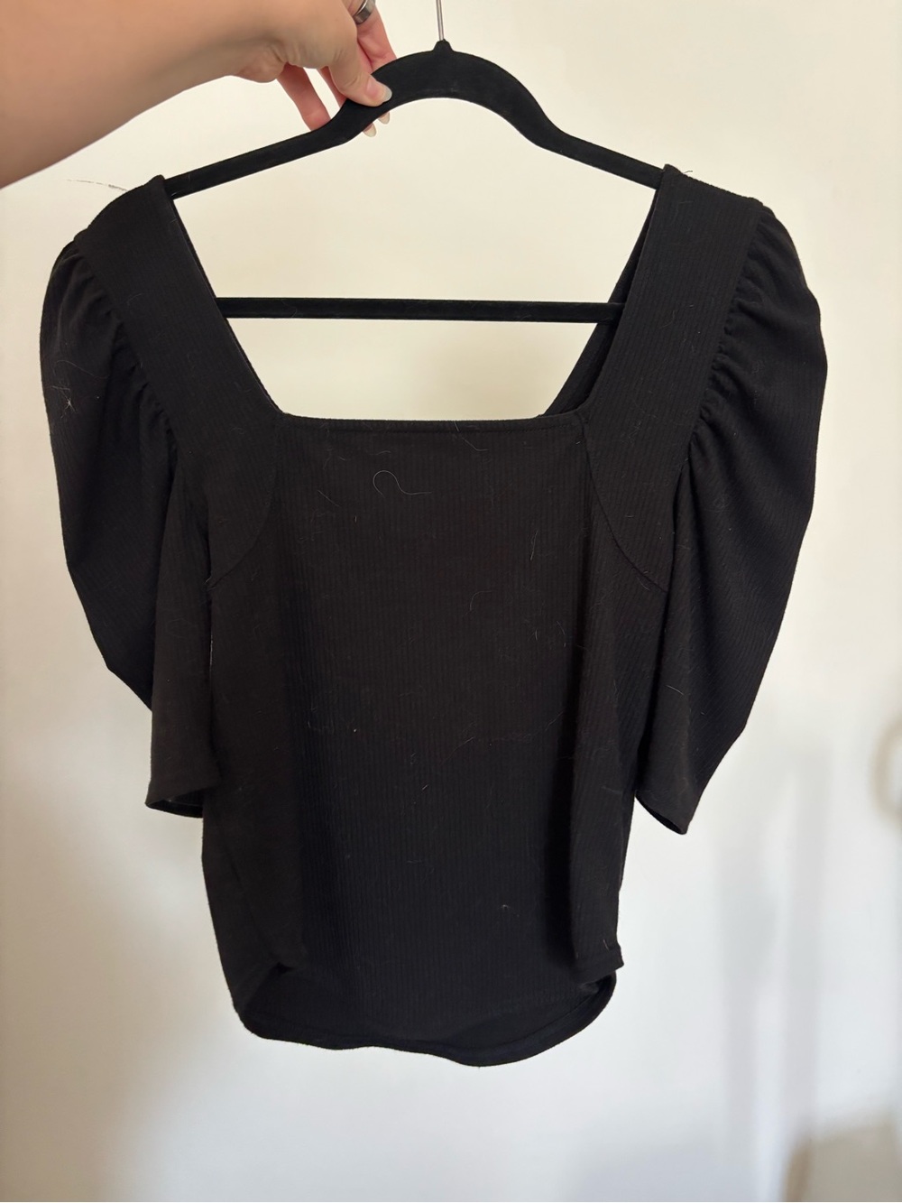 We The Free Black Square Neck Puff Sleeve Top